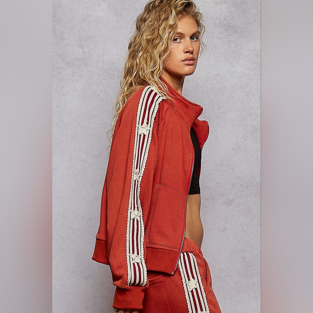 ​POL Star Patchwork Track Suit Set - Rust Red Orange Zip Jacket & Wide Leg - Picture 12 of 12